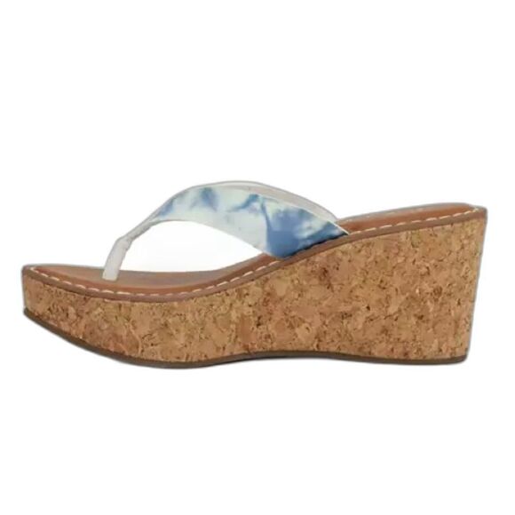 Sugar Sandals Women's Size 8 Blue Tie-Dye Cork Wedge Open-Toe NIB - Picture 2 of 11